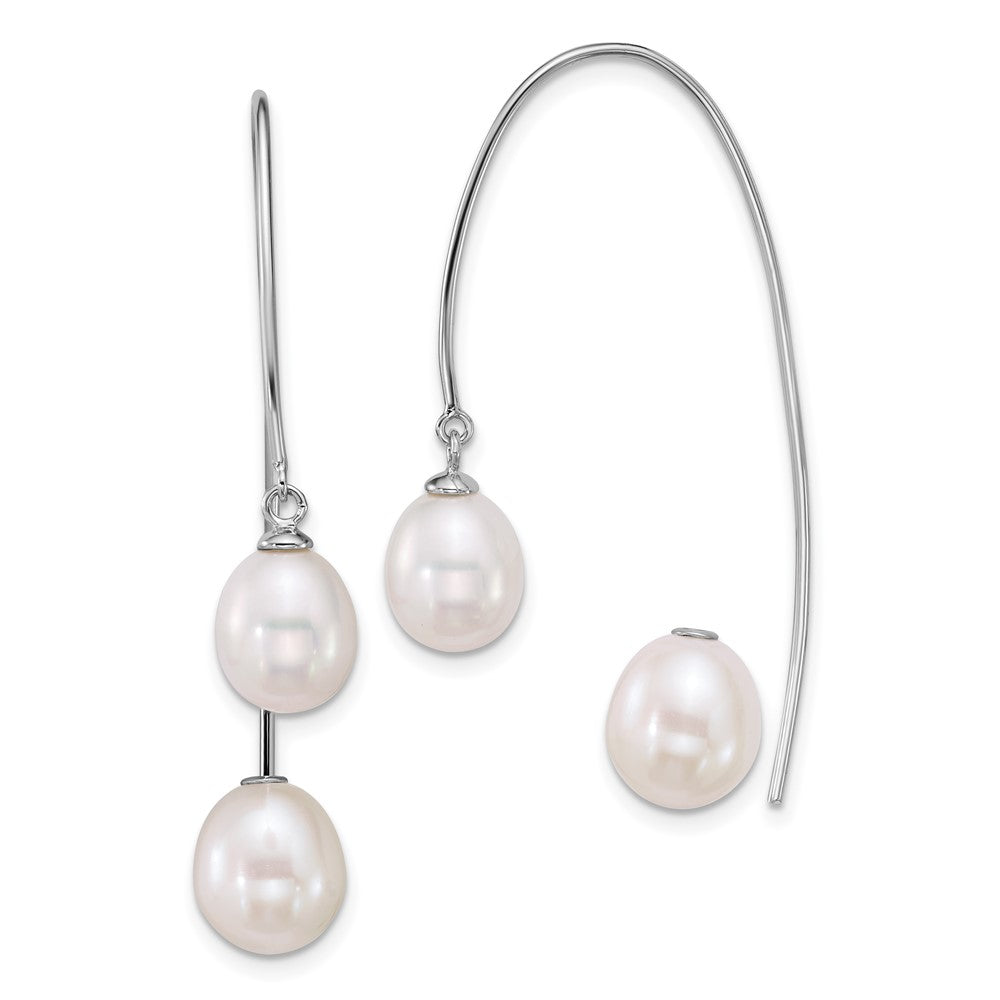 Sterling Silver Rhodium Plated Fwc Pearl Front and Back Threader Earrings