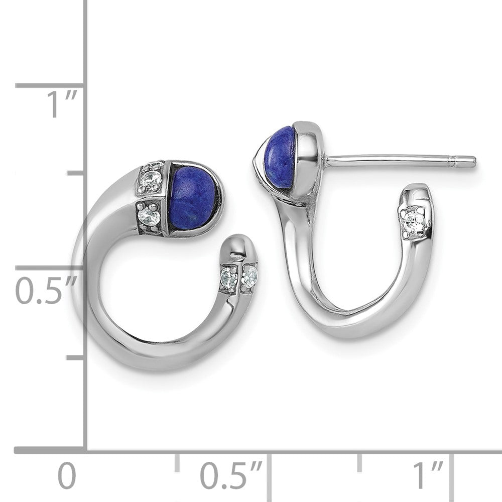 Sterling Silver Polished Rhodium-Plated CZ and Lapis Cuff Post Earrings