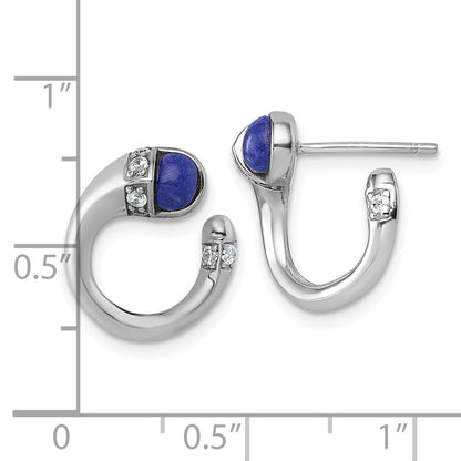 Sterling Silver Polished Rhodium-Plated CZ and Lapis Cuff Post Earrings