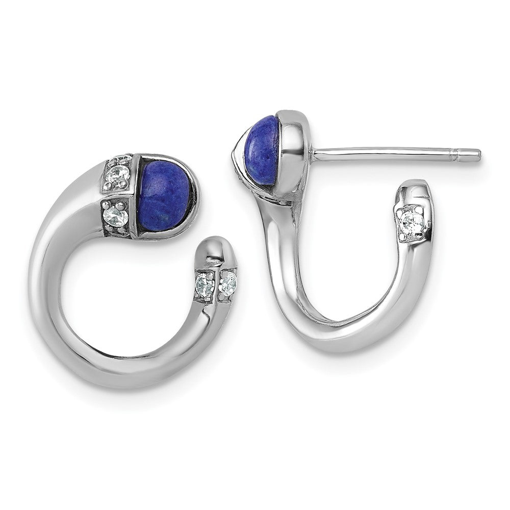 Sterling Silver Polished Rhodium-Plated CZ and Lapis Cuff Post Earrings