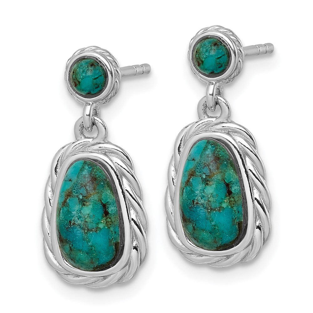 Sterling Silver Polished Rhodium Plated Compressed Turquoise Post Earrings