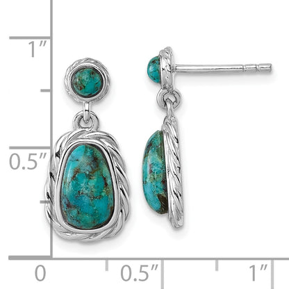 Sterling Silver Polished Rhodium Plated Compressed Turquoise Post Earrings