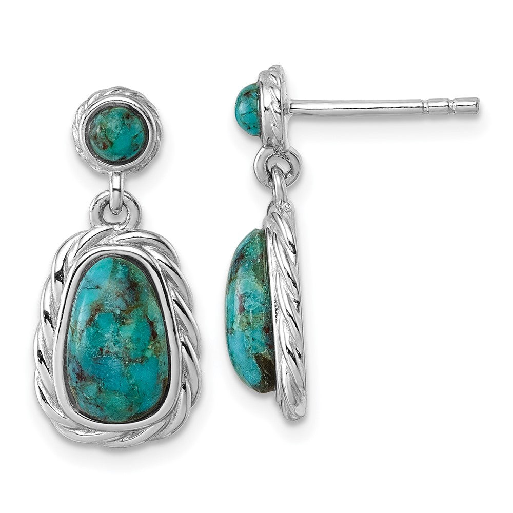 Sterling Silver Polished Rhodium Plated Compressed Turquoise Post Earrings