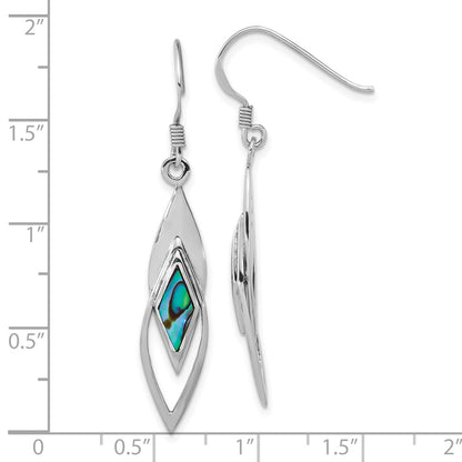 Sterling Silver Rhodium-Plated Polished Abalone Fancy Dangle Earrings
