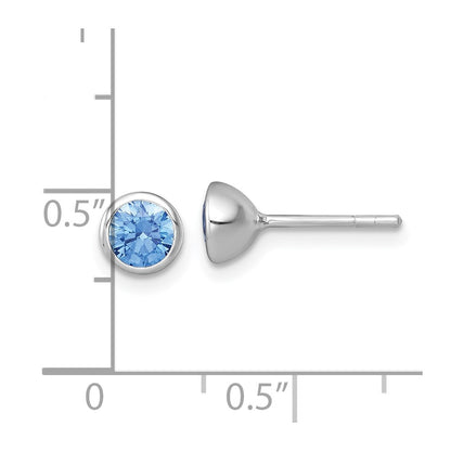 Sterling Silver Rhodium Plated Polished 6.25mm Blue CZ Stud Earrings