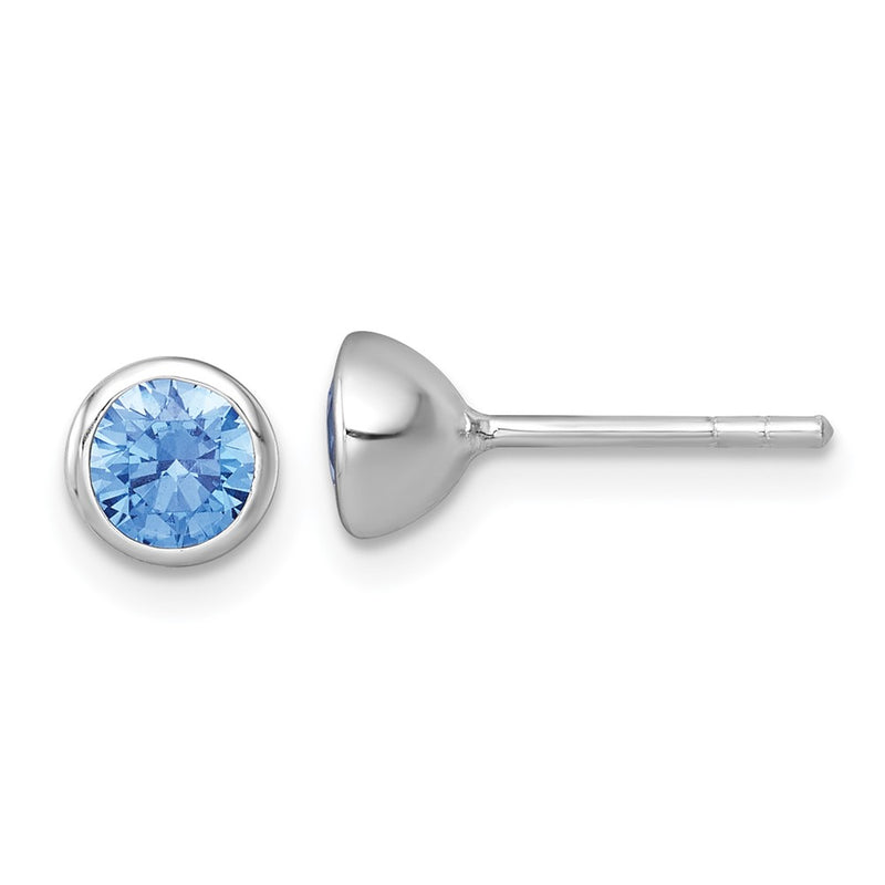 Sterling Silver Rhodium Plated Polished 6.25mm Blue CZ Stud Earrings