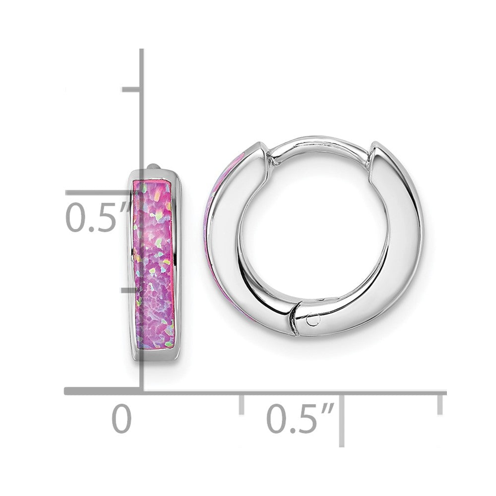 Sterling Silver Rhodium-Plated Created Pink Opal Hoop Earrings