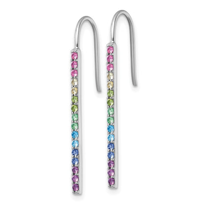 Sterling Silver Rh-Pl Multi Color Nano Crystals Bar Shepherd Hook Earrings