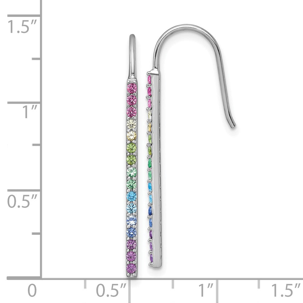 Sterling Silver Rh-Pl Multi Color Nano Crystals Bar Shepherd Hook Earrings