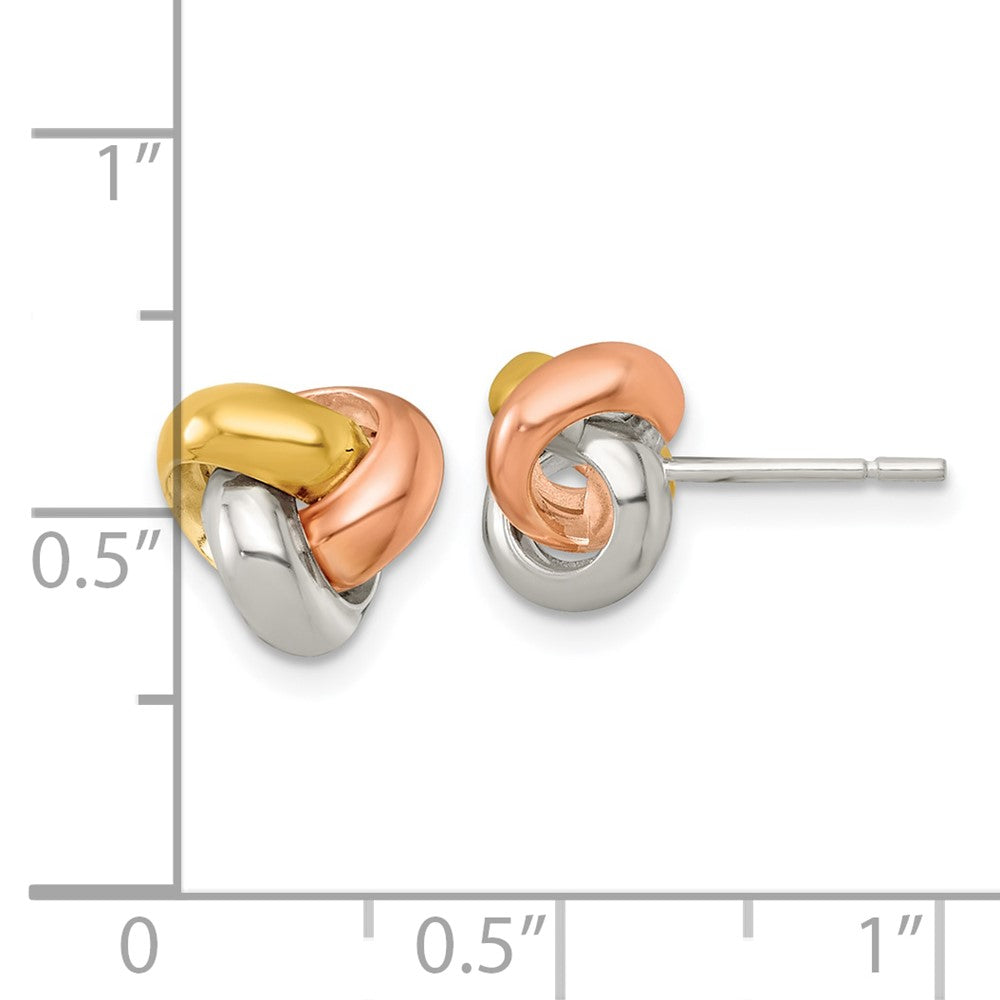 Sterling Silver Rose and Gold-Tone Polished Love Knot Post Earrings