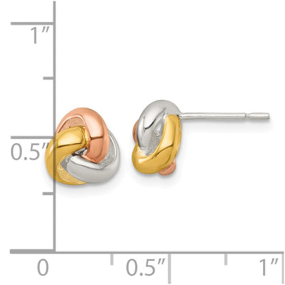Sterling Silver Rose and Gold-Tone Polished Love Knot Post Earrings