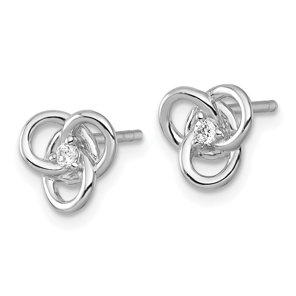 Sterling Silver Rhodium-Plated Polished CZ Trinity Knot Post Earrings