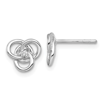 Sterling Silver Rhodium-Plated Polished CZ Trinity Knot Post Earrings