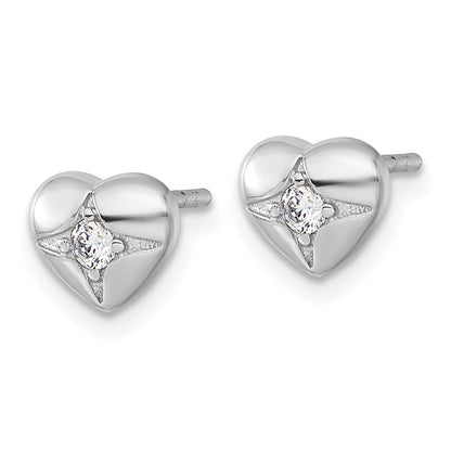 Sterling Silver Rhodium-Plated Polished CZ Heart Post Earrings