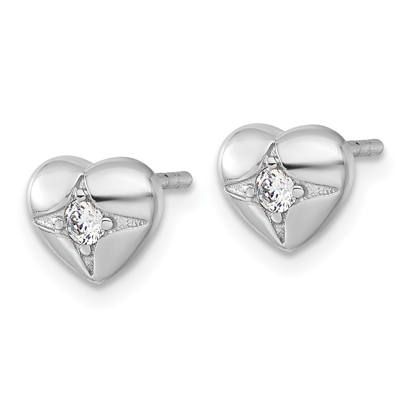 Sterling Silver Rhodium-Plated Polished CZ Heart Post Earrings