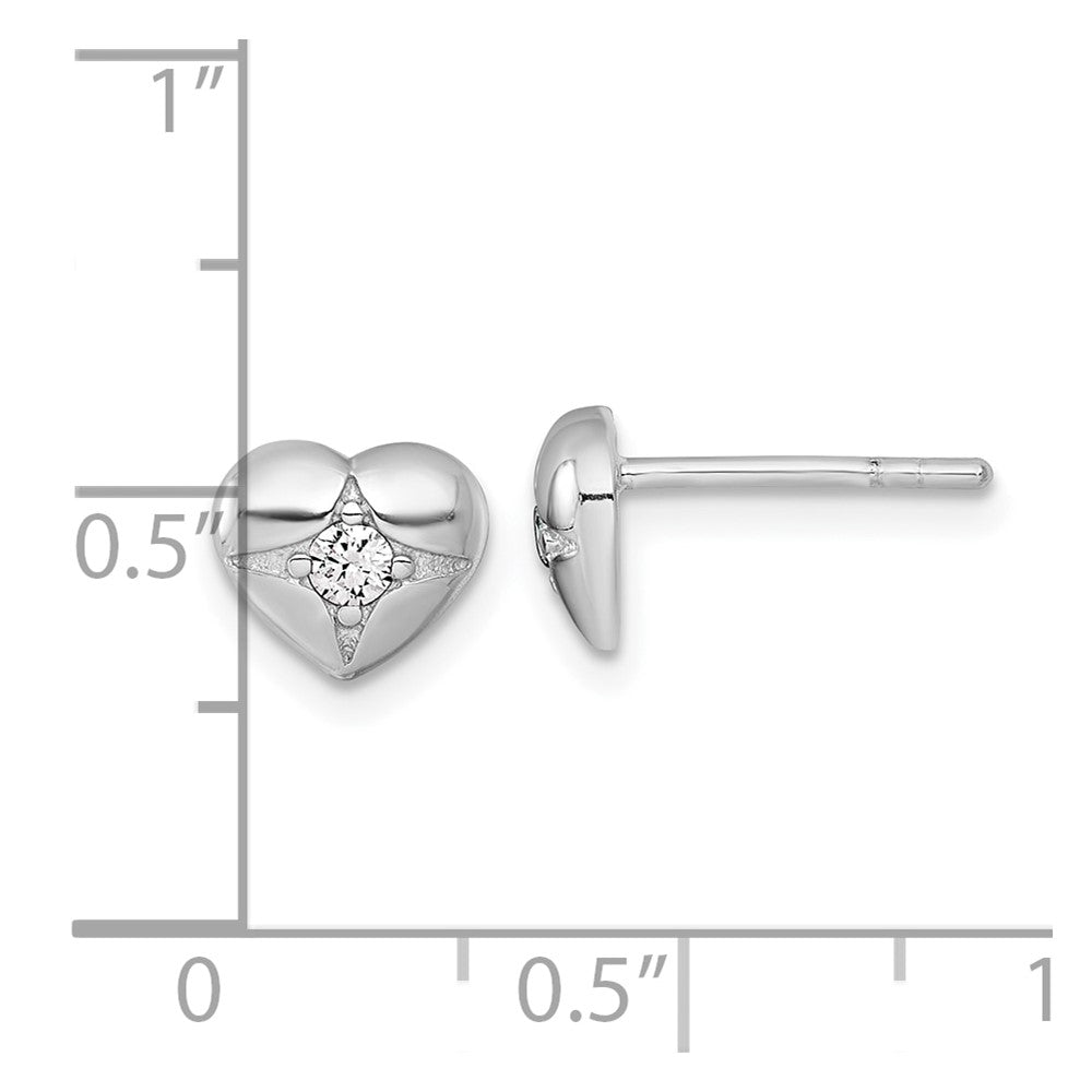 Sterling Silver Rhodium-Plated Polished CZ Heart Post Earrings