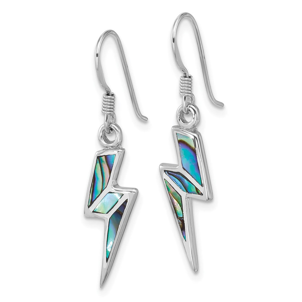 Sterling Silver Rhodium Plated Polished Abalone Lightning Bolt Earrings