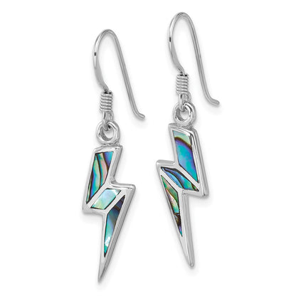 Sterling Silver Rhodium Plated Polished Abalone Lightning Bolt Earrings