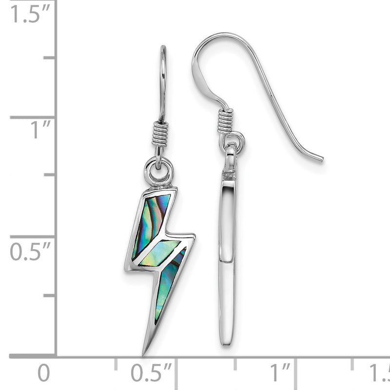 Sterling Silver Rhodium Plated Polished Abalone Lightning Bolt Earrings