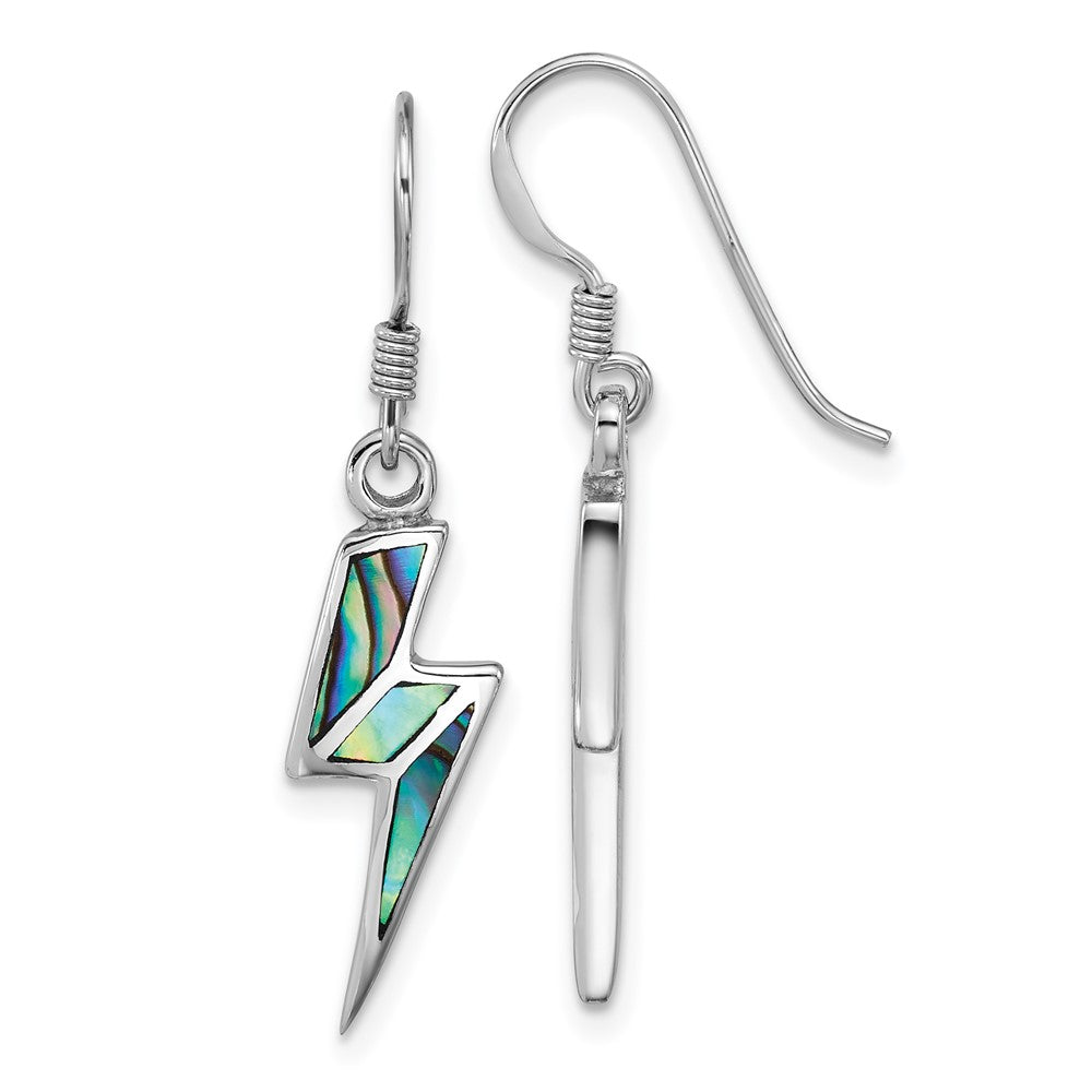 Sterling Silver Rhodium Plated Polished Abalone Lightning Bolt Earrings