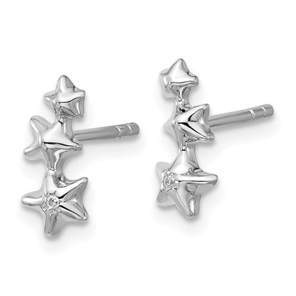 Sterling Silver Rhodium-Plated CZ Polished 3 Stars Post Earrings