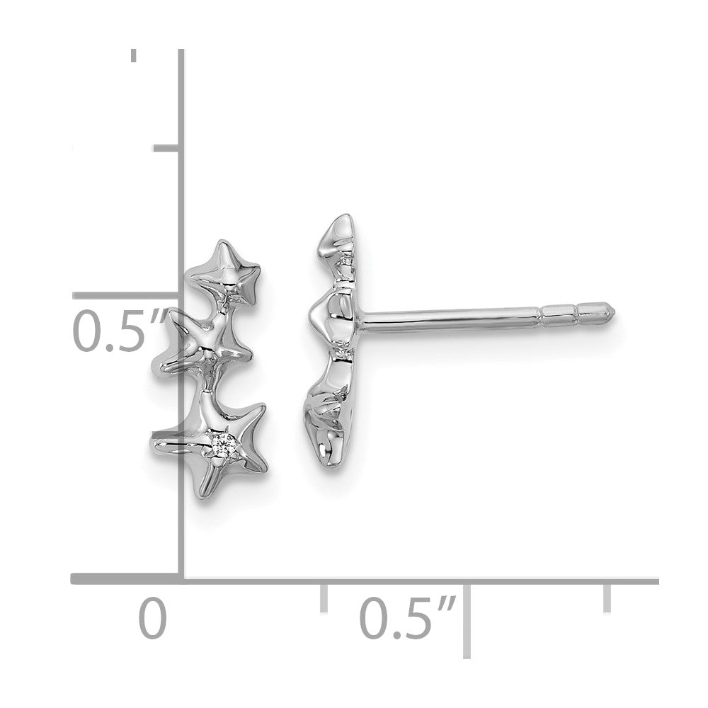 Sterling Silver Rhodium-Plated CZ Polished 3 Stars Post Earrings
