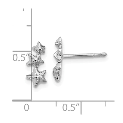Sterling Silver Rhodium-Plated CZ Polished 3 Stars Post Earrings
