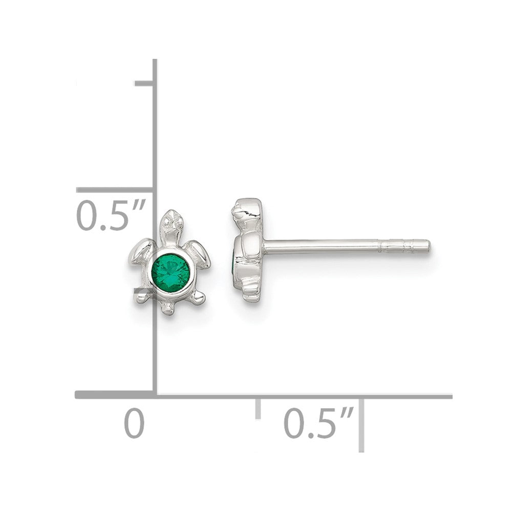 Sterling Silver Polished Green CZ Turtle Post Earrings