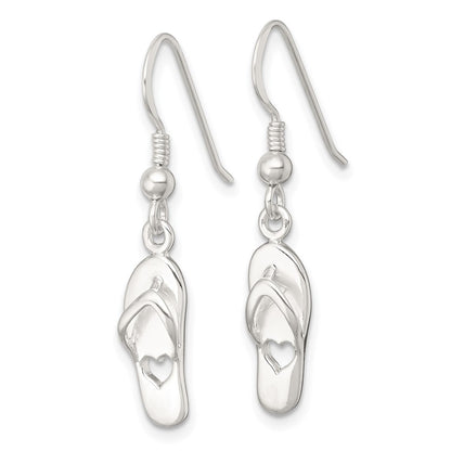 Sterling Silver Polished Heart Flip Flop Dangle Earrings