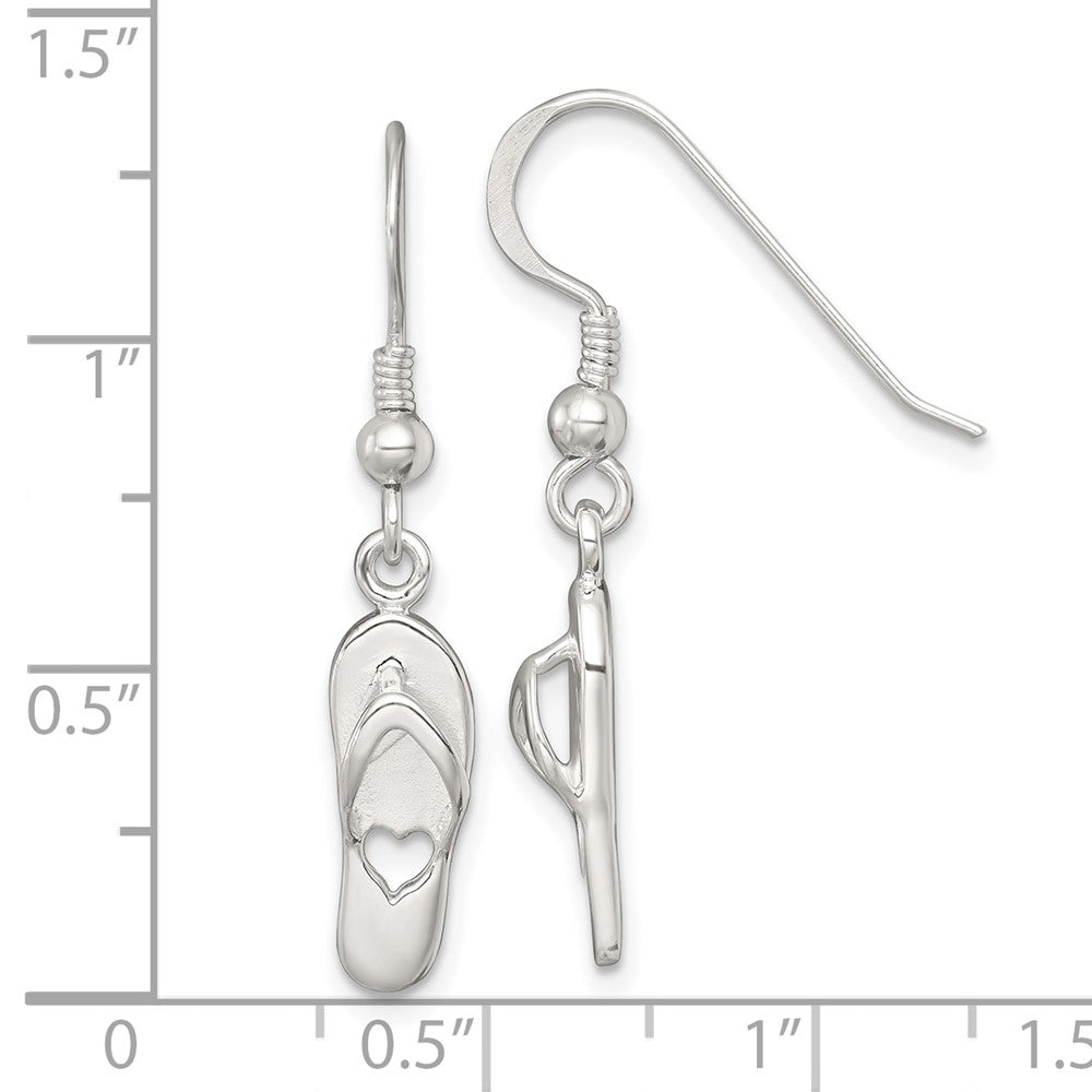 Sterling Silver Polished Heart Flip Flop Dangle Earrings
