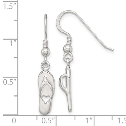 Sterling Silver Polished Heart Flip Flop Dangle Earrings