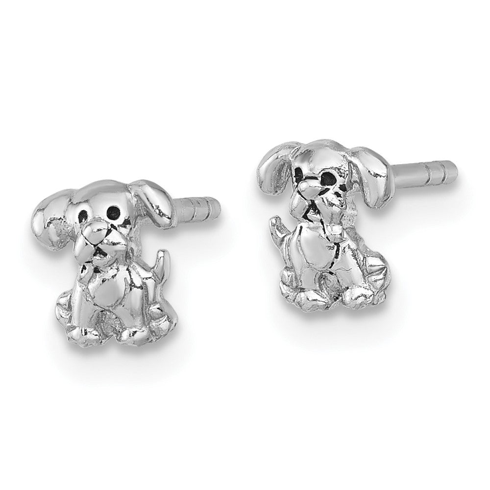 Sterling Silver Rhodium-Plated Polished Enamel Puppy Dog Post Earrings