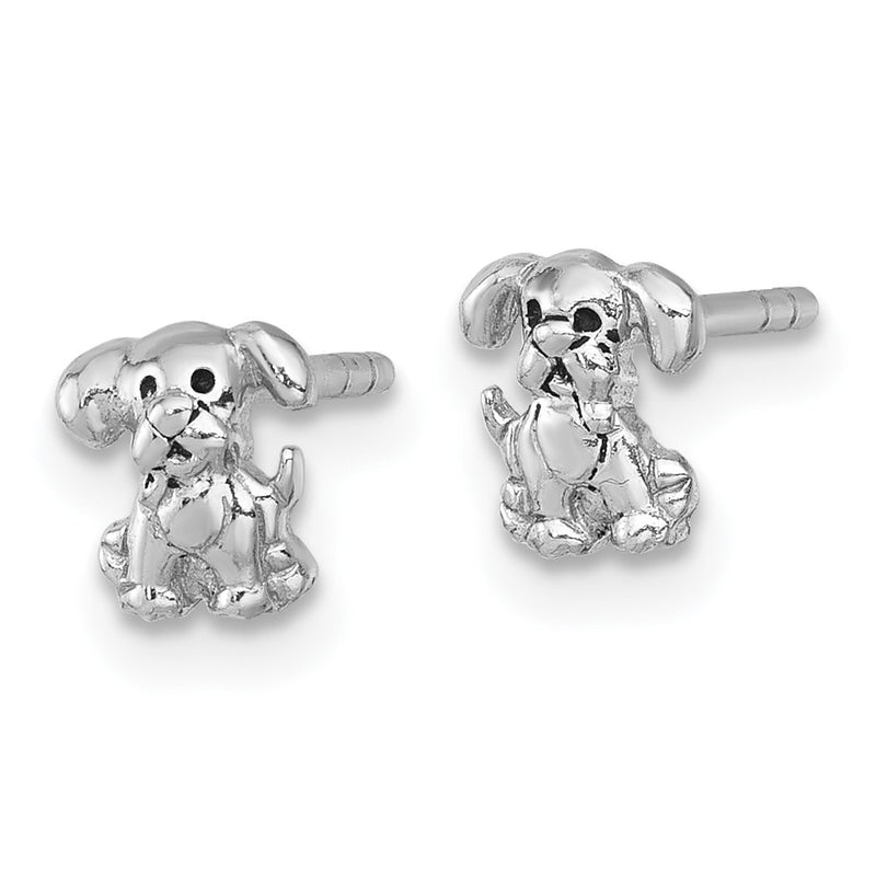Sterling Silver Rhodium-Plated Polished Enamel Puppy Dog Post Earrings