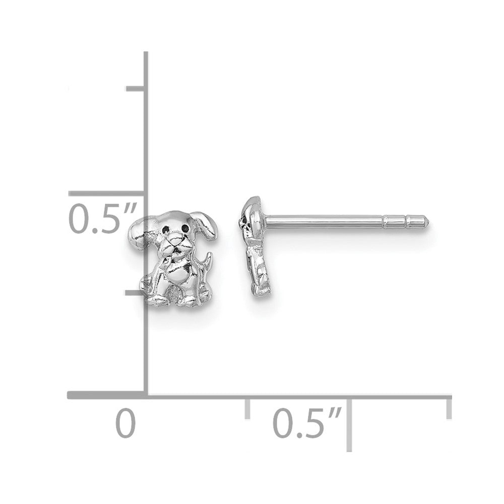 Sterling Silver Rhodium-Plated Polished Enamel Puppy Dog Post Earrings