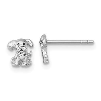 Sterling Silver Rhodium-Plated Polished Enamel Puppy Dog Post Earrings