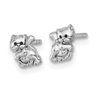 Sterling Silver Rhodium-Plated Polished Enamel Cat Kitten Post Earrings
