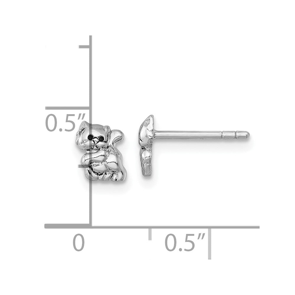 Sterling Silver Rhodium-Plated Polished Enamel Cat Kitten Post Earrings