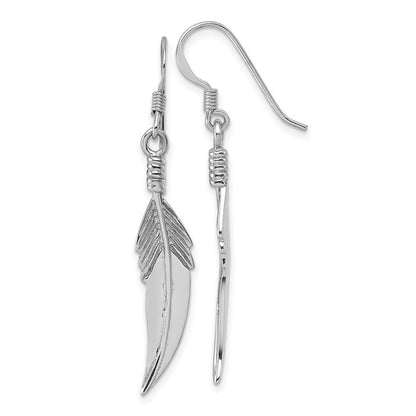 Sterling Silver Rhodium-Plated Textured Feather Dangle Earrings
