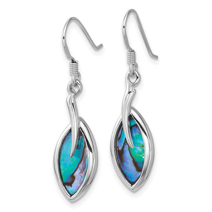 Sterling Silver Rhodium-Plated Abalone Leaf Dangle Earrings
