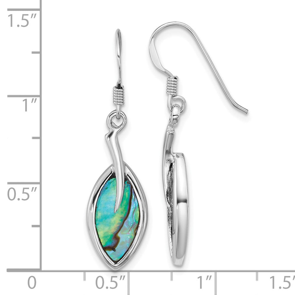Sterling Silver Rhodium-Plated Abalone Leaf Dangle Earrings