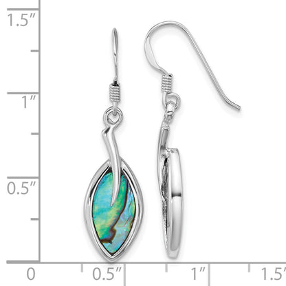 Sterling Silver Rhodium-Plated Abalone Leaf Dangle Earrings