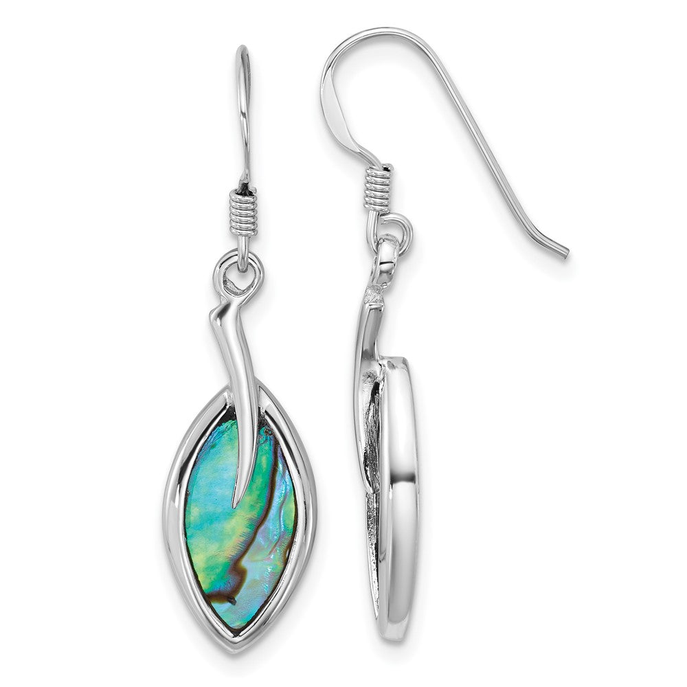 Sterling Silver Rhodium-Plated Abalone Leaf Dangle Earrings
