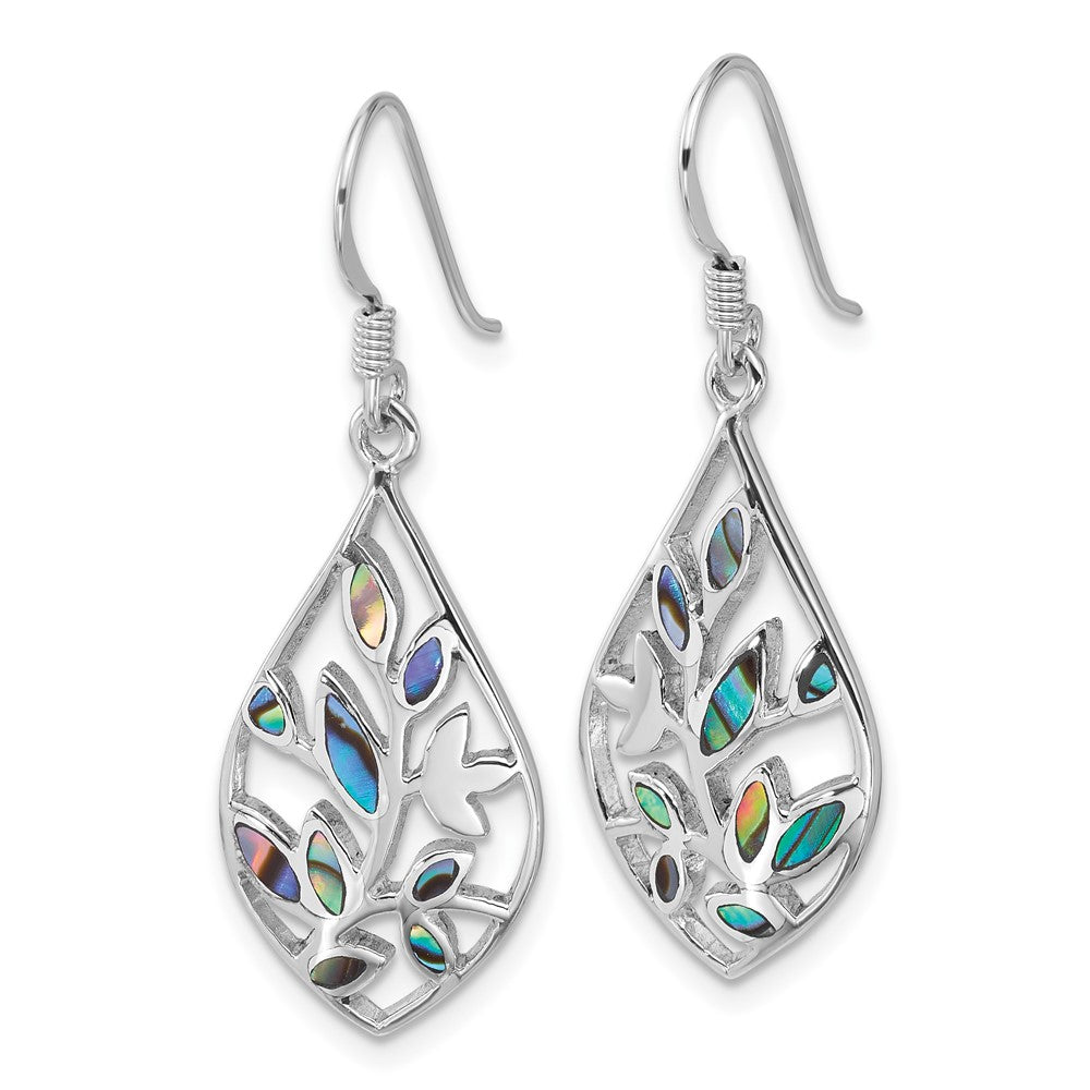 Sterling Silver Rhodium-Plated Polished Abalone Floral Earrings