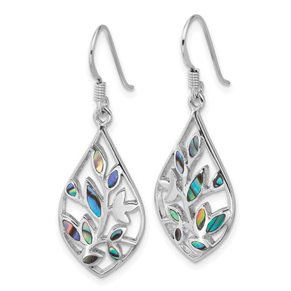 Sterling Silver Rhodium-Plated Polished Abalone Floral Earrings