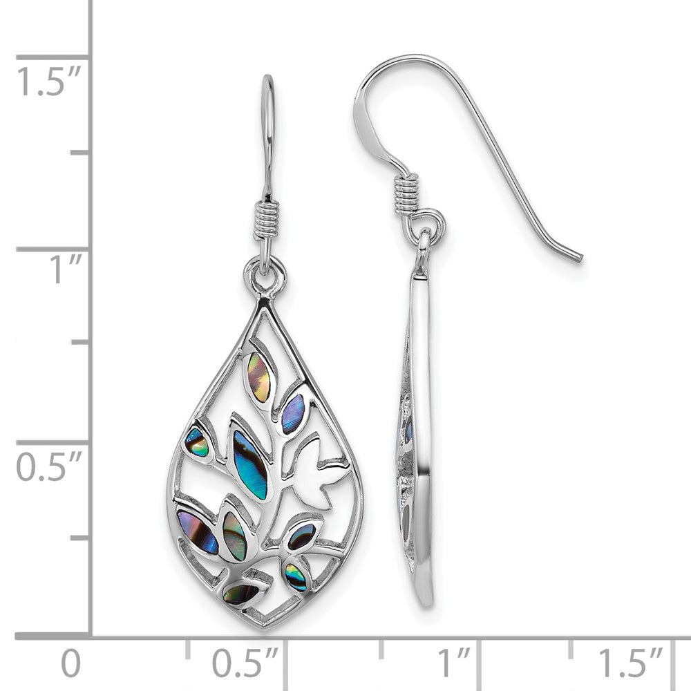 Sterling Silver Rhodium-Plated Polished Abalone Floral Earrings