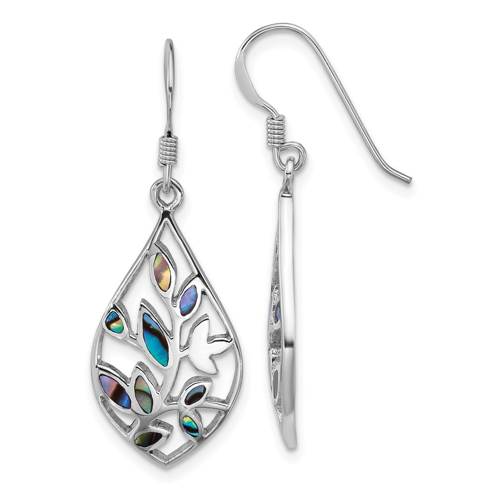 Sterling Silver Rhodium-Plated Polished Abalone Floral Earrings