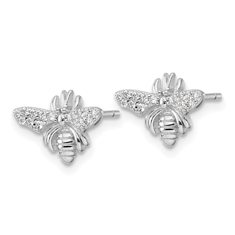 Sterling Silver Rhodium-Plated Polished CZ Bee Post Earrings
