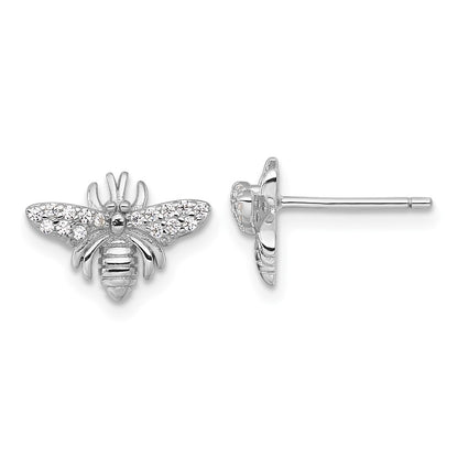 Sterling Silver Rhodium-Plated Polished CZ Bee Post Earrings