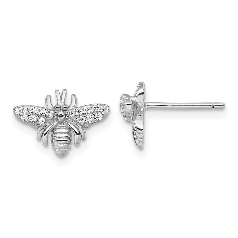 Sterling Silver Rhodium-Plated Polished CZ Bee Post Earrings
