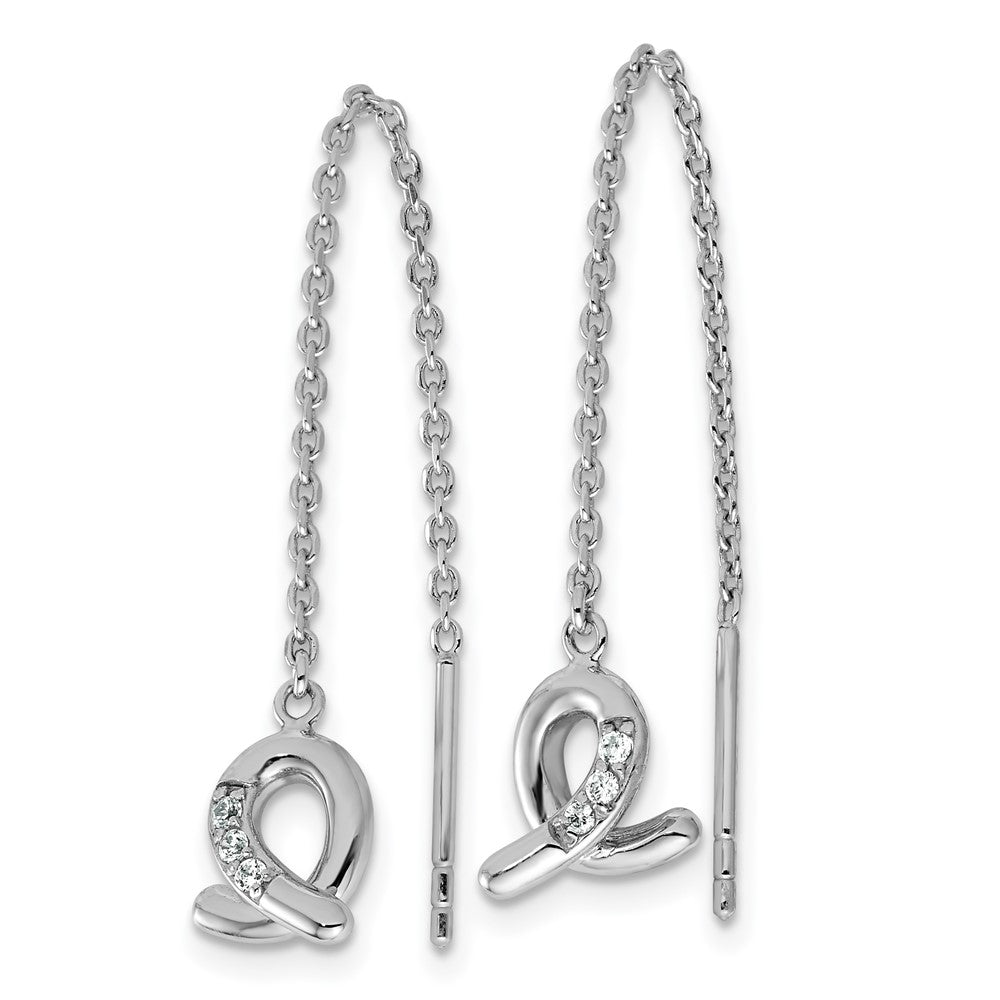 Sterling Silver Rhodium-Plated CZ Loop Dangle Threader Earrings